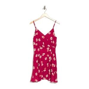 Lush Women's Floral Print Overlay Sleeveless Mini Dress in Berry Floral Small